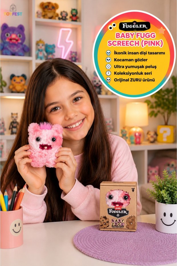 Fuggler Baby Fugg Screech Pink Plush Toy Collectible Figure Original Zuru 8 cm