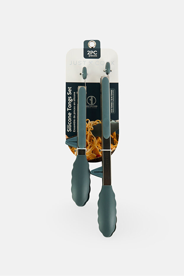 2 Pieces Silicone Tongs Set, Grey