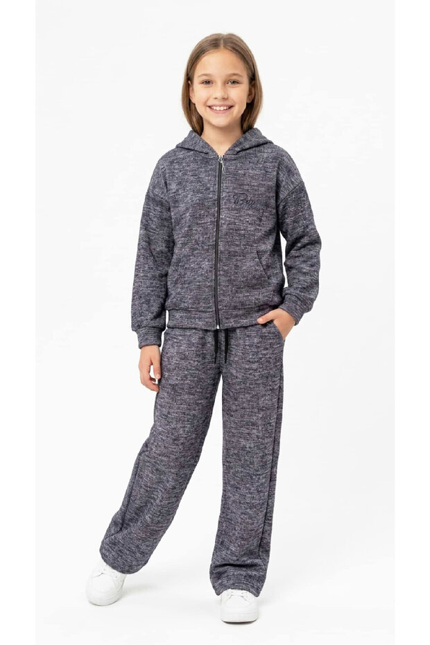 Girl's Zippered+Hooded Top and Bottom Set 3-12 Years 12752Ds