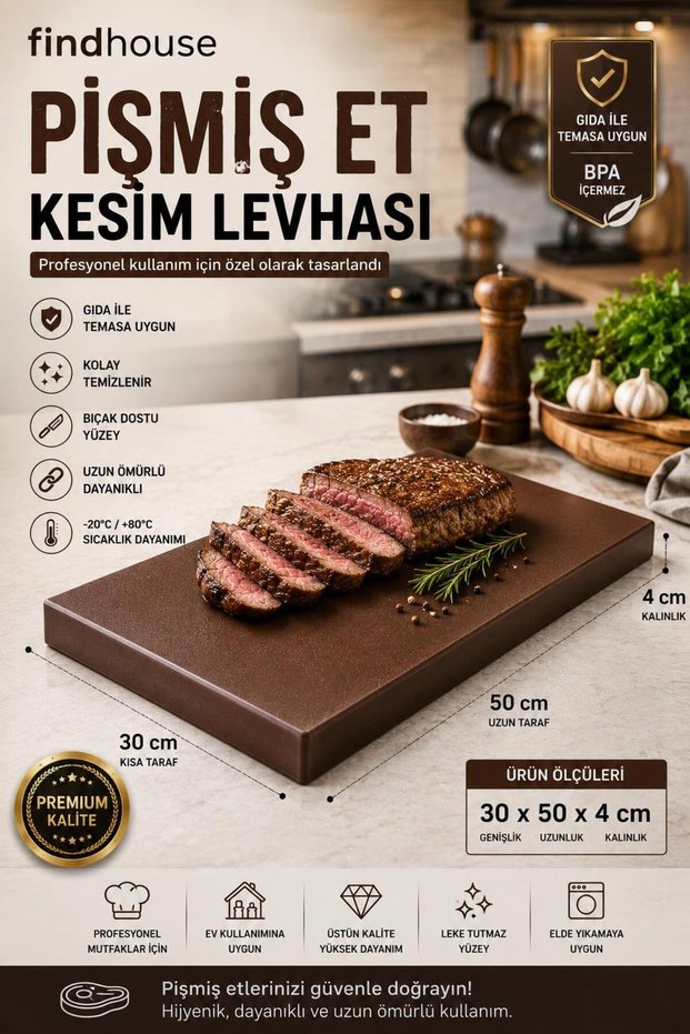 Polyethylene Meat Cutting Board with White, Brown, Blue Color Options 30X50X4 cm Butcher, Restaurant, Cafe, Hotel, Market, Fisherman, Poultry Shop