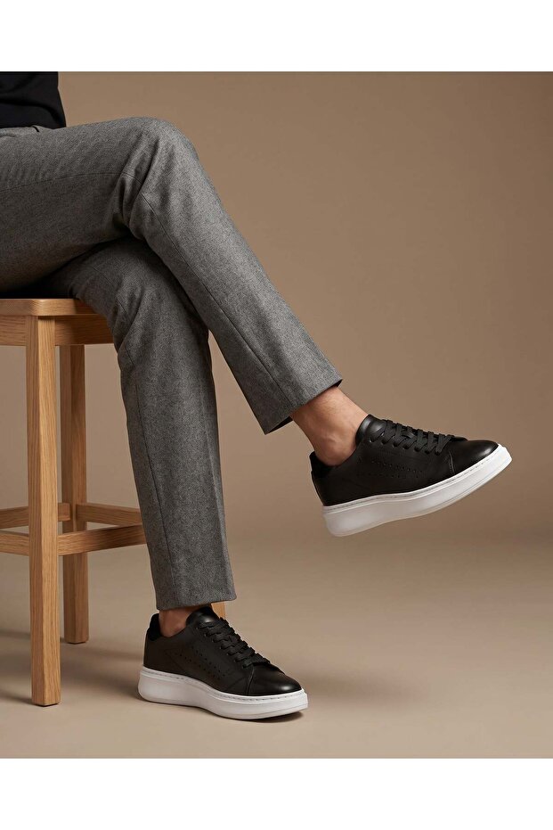 Johan Model Genuine Leather Handmade Black Leather Sneaker Shoes
