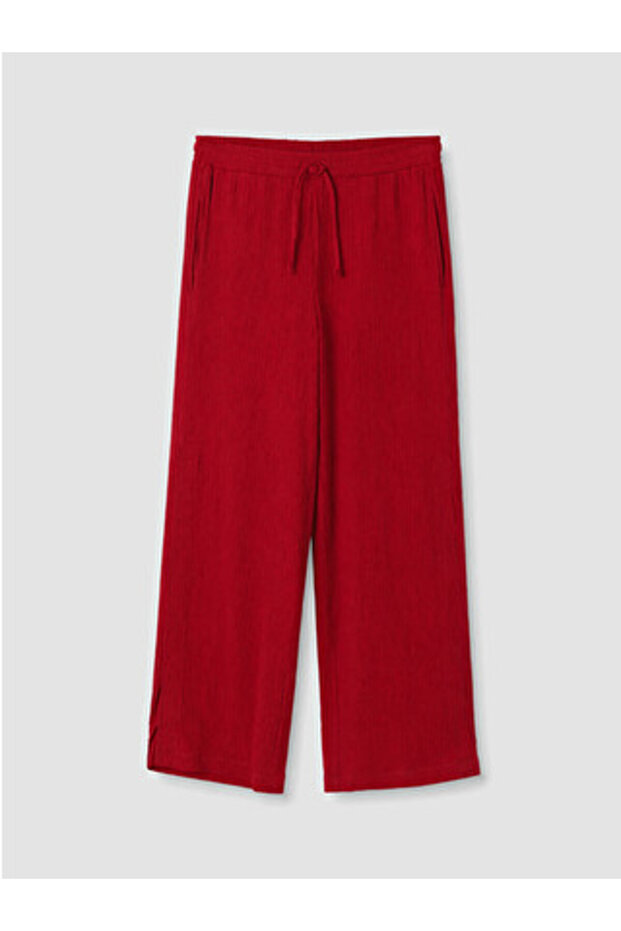 Brown Textured Women's Trousers with Elastic Waist