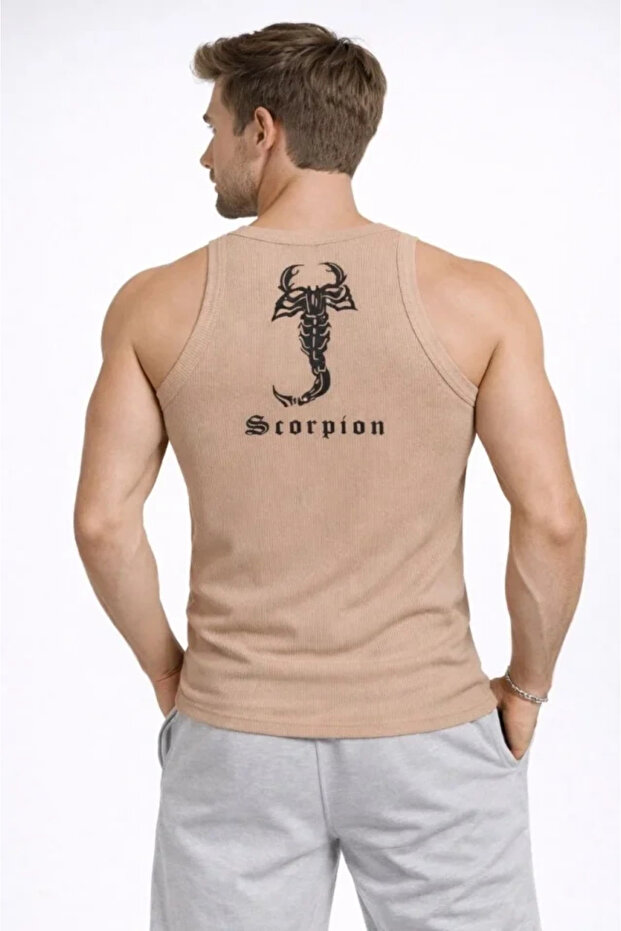 Men's Ribbed Athlete's Undershirt Zero Neck Slim Fit Back Printed Sports Undershirt
