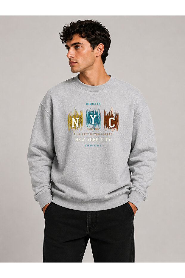 Nyc Printed Crew Neck 2 Thread Sweatshirt