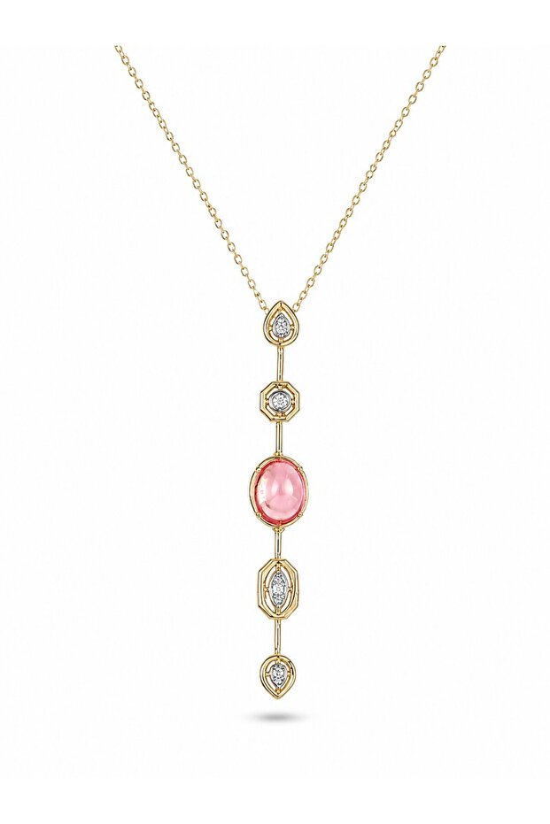 Brass Chain Pink Gold Color Zircon Stone Y Necklace