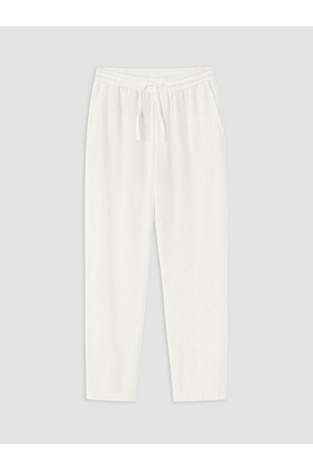 White Regular Fit Cotton Men's Textured Trousers
