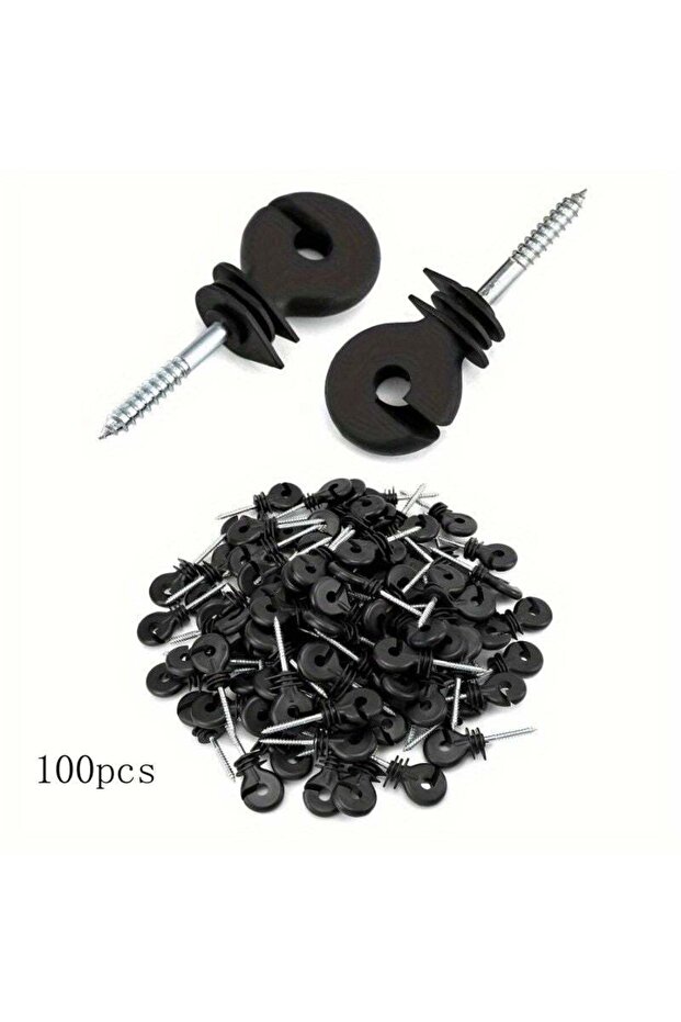 100 electric fence insulators, insulating screws, and nails for pre-drilled fence posts.