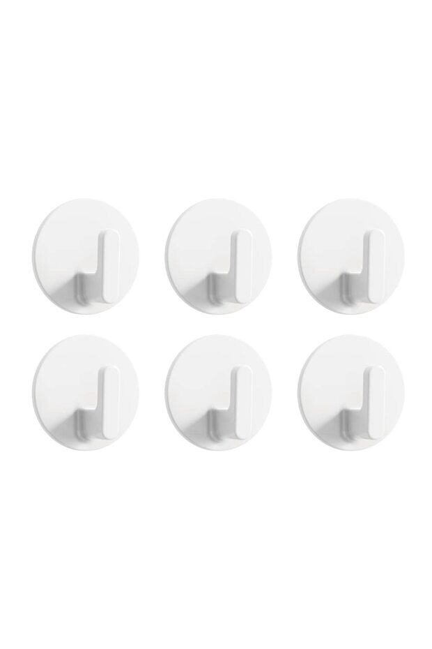 6-Pack Multi-Purpose Wall Hooks - Adhesive Keychains, Wall-Mounted, Sticky Design, Durable Plastic, White