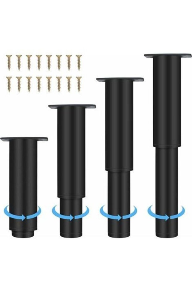 18-33cm height adjustable stainless steel furniture legs, Black, Thickened, Steel furniture legs, Round furniture legs with screwdriver, Suitable...