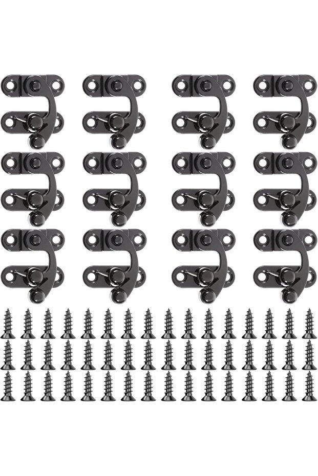 12 Black Retro Zinc Alloy Horn Locks Antique Hook Locks Mounting Screws Solid Swing Arm Locks for Wooden Wine Boxes