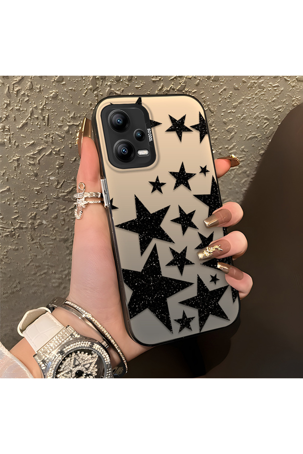 Poco X5 Compatible High Quality Flat Printing Black Star Pattern Cool Silicone Phone Case