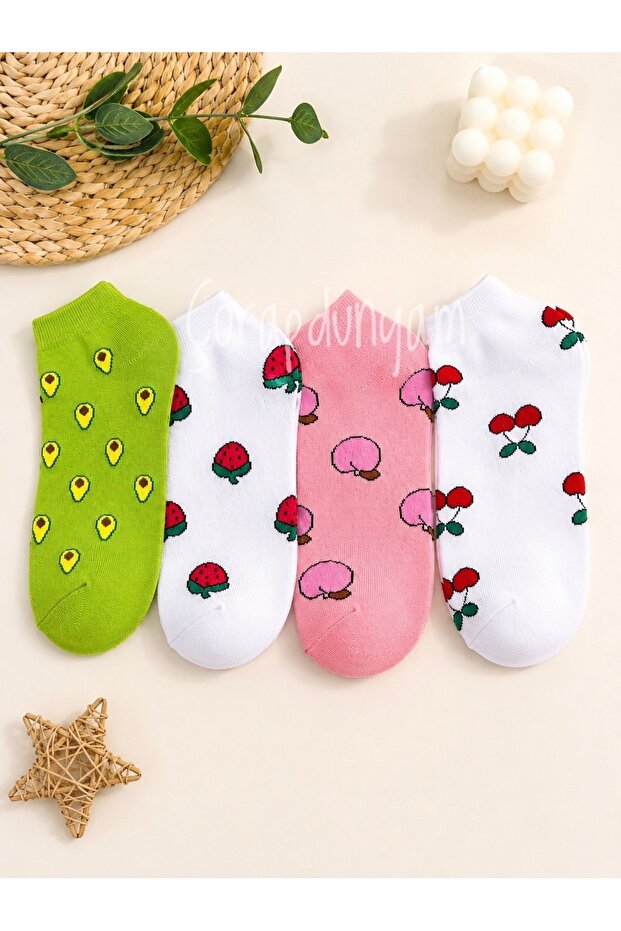 4 Pairs of Characteristic Cute 1 Quality Combed Cotton Booties Socks