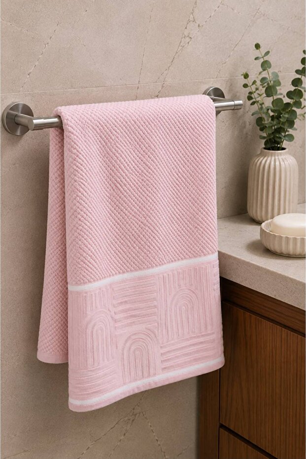 Esila Series Candy Pink Color Hand Towel (50 X 90) Premium Soft Textured 100% Organic Cotton