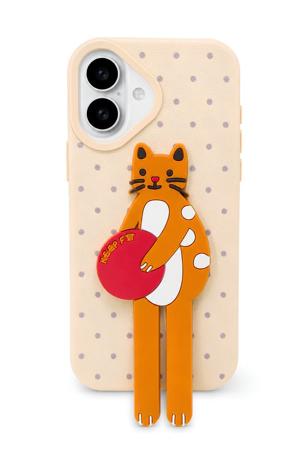 iPhone 16 Compatible Soft Touch Silicone Phone Case with Stand and 3D Cat Figure