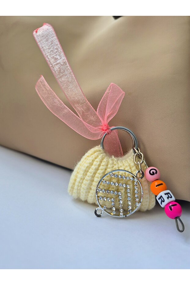 Special Design Handmade Bag Charm-Keyring-Girl Writing Detail Cream Color