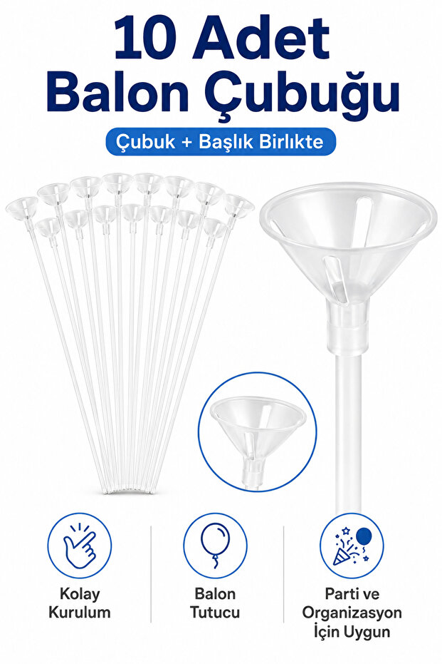 10 Pieces Balloon Stick Set 30 cm White Plastic Stick and Balloon Holder Head