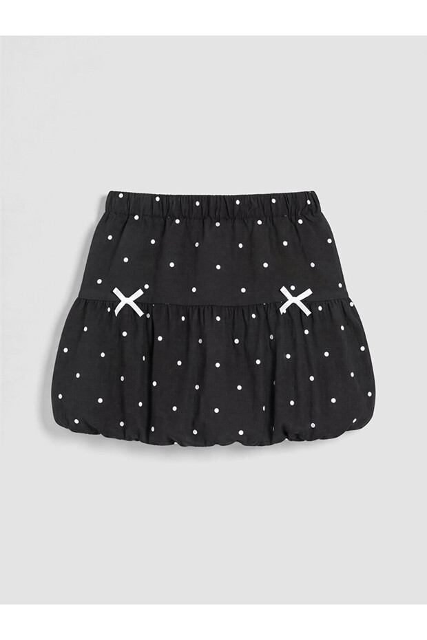 Black Polka Dot Girl's Balloon Skirt with Elastic Waist