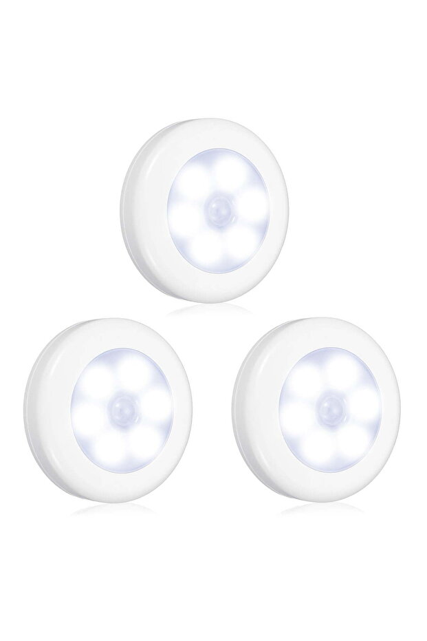 3-pack LED motion sensor disc light, wireless LED night light, magnetic adhesive light - white light