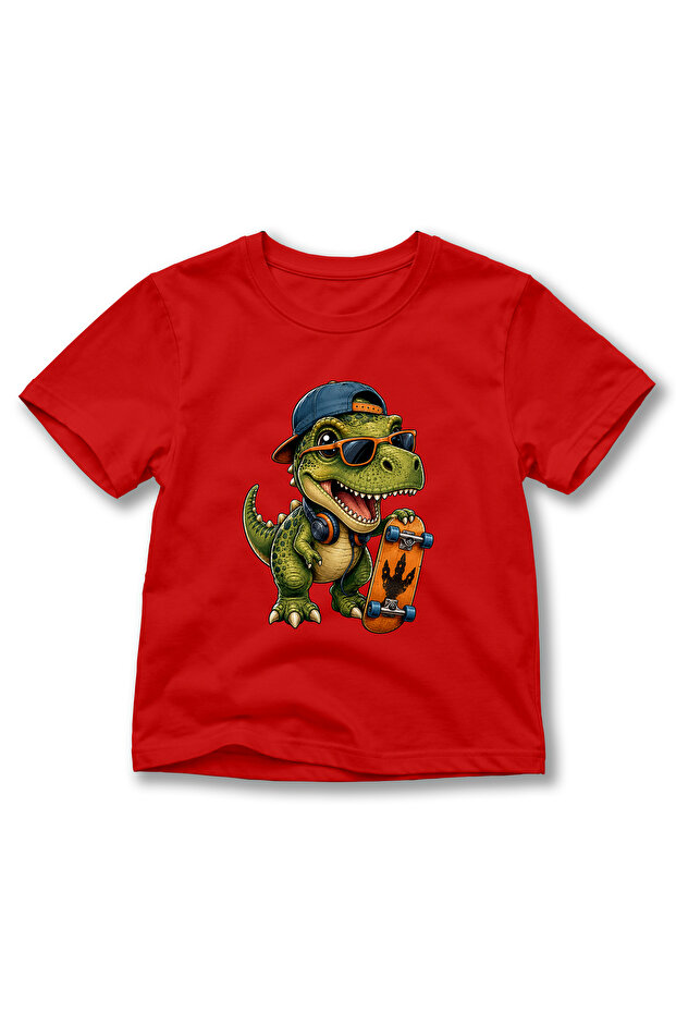 Kids' Skateboarding T-Rex Dinosaur Print Crew Neck Short Sleeve T-Shirt