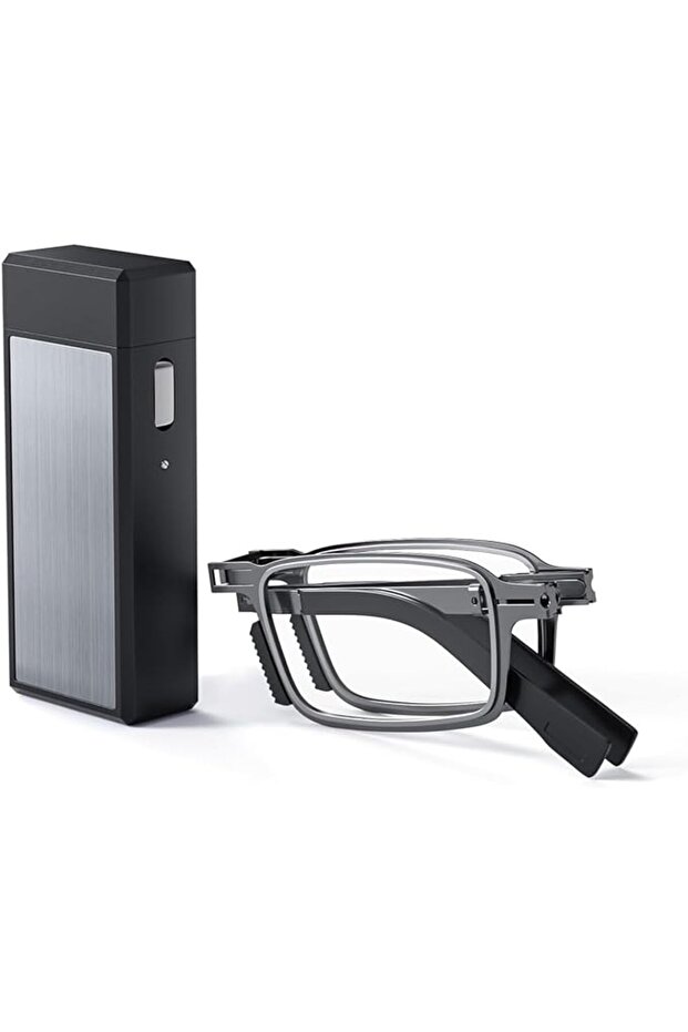 Folding Reading Glasses - Metal Foldable Rectangular Portable Reading Aid - Small, Classic, Compact, Blue Light Blocking Glasses with Hard Lens...