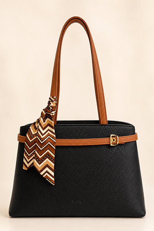 Women's Shoulder Bag with Scarf Detail, Medium Size, Multi-Compartment, Daily Stylish Handbag Elt0408
