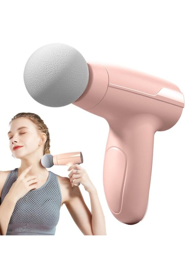 Portable Massager - Electric Muscle Stimulator - Muscle Relaxation at Home - Adjustable Intensity Silent - 15cm Compact Size - White Pink