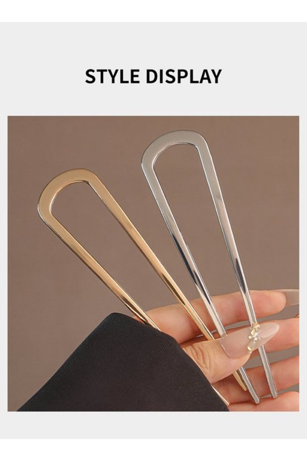 Set of 2 U-shaped French hairpins for women: metal hairpins for thick hair & French twist - hairpin fork - holds updos, buns, chignons (gold/silver)