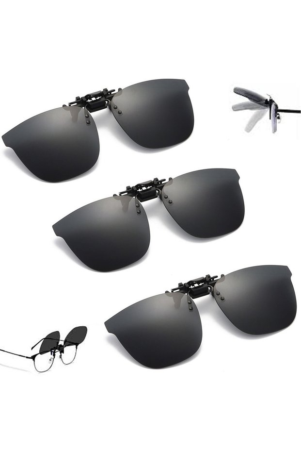 Clip-on Sunglasses Over Glasses Driver Flip-up Sunglasses UV Protection Loose Clip Unisex Outdoor Sports 3 Lenses Per Pack