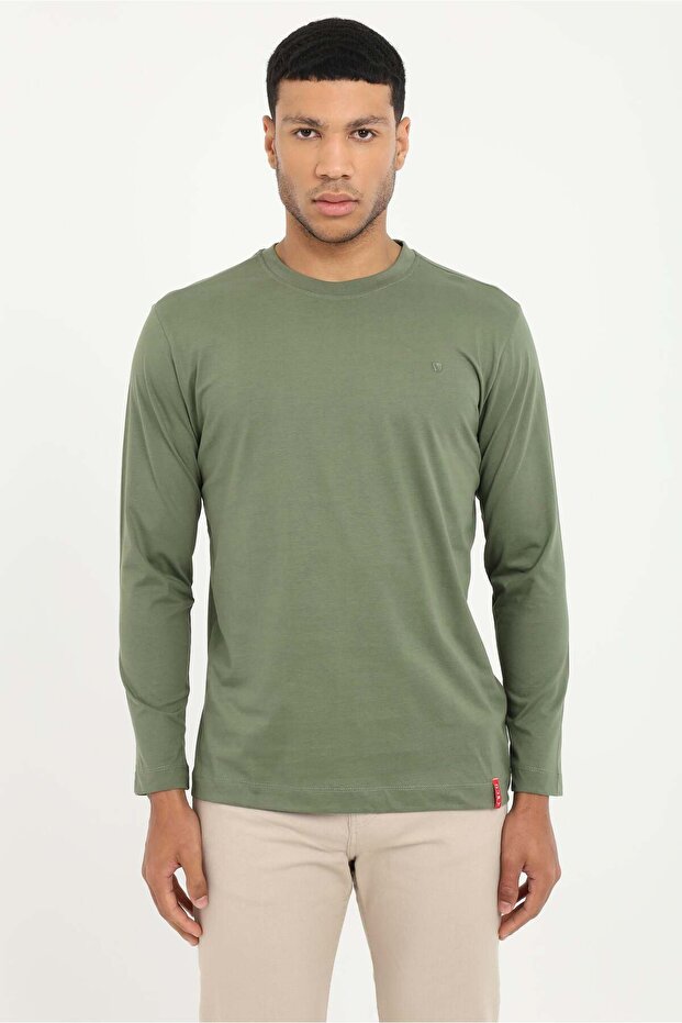 Men's Regular Fit Crew Neck Khaki Sweatshirt