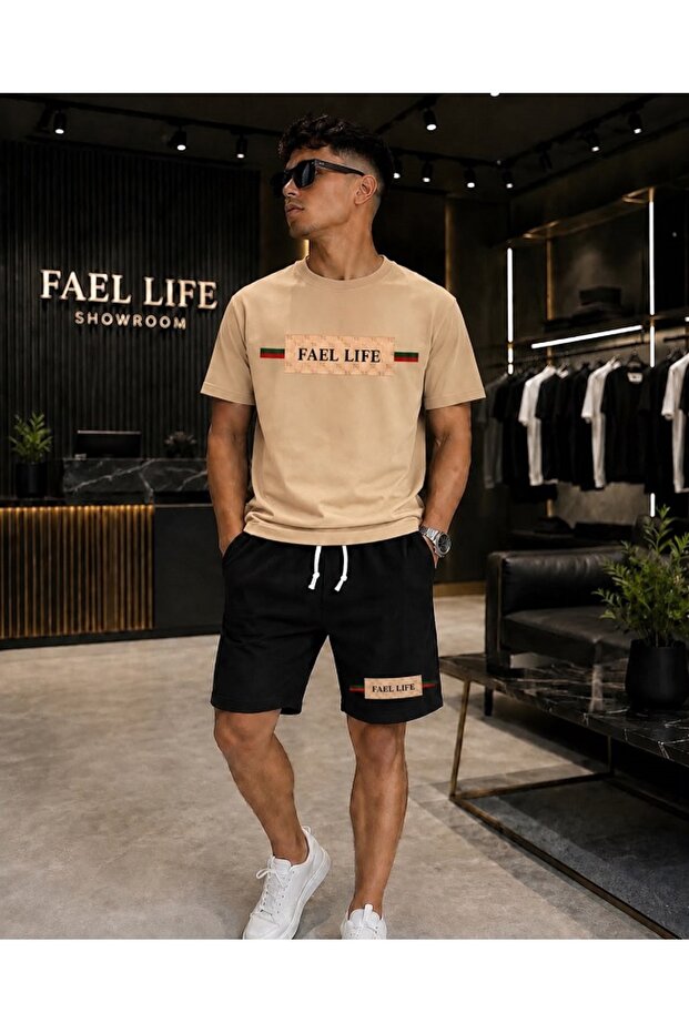 Unisex Wide Cut T-Shirt and Shorts Striped Printed Set
