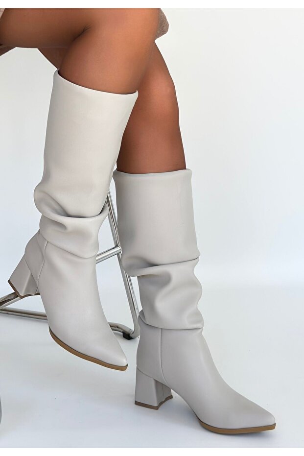 Pitay Beige Leather Heeled Boots