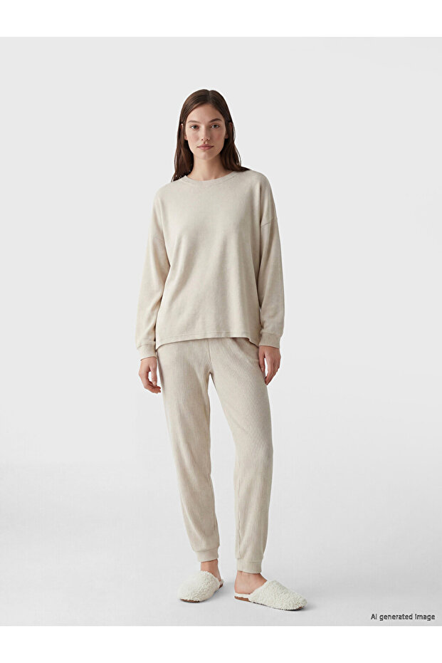 Esvab • Modern & Distinctive Zero Roba Collar Ribbed Women's Pajama Set
