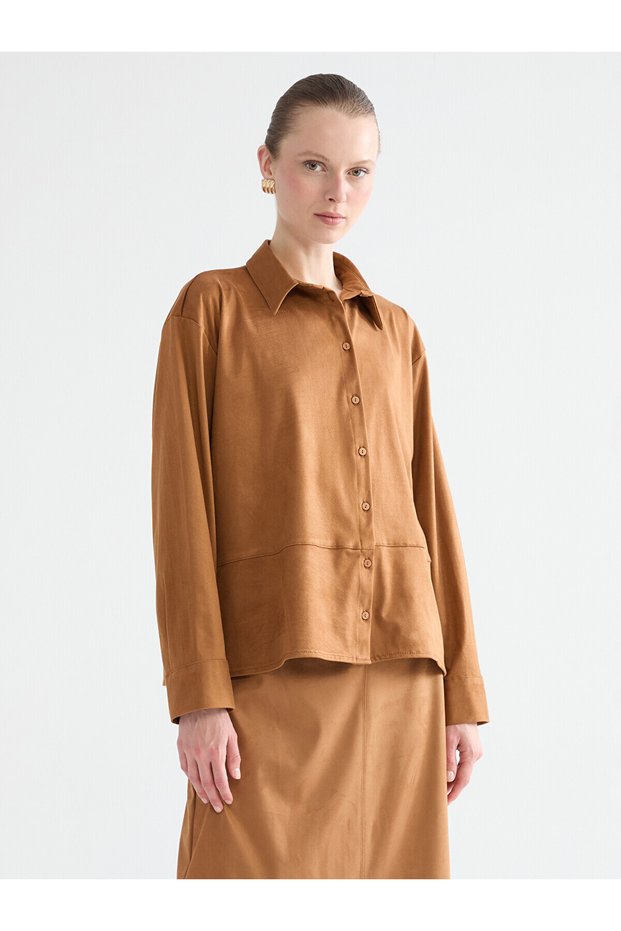 Lcwaikiki Classic Beige Women's Suede Look Shirt