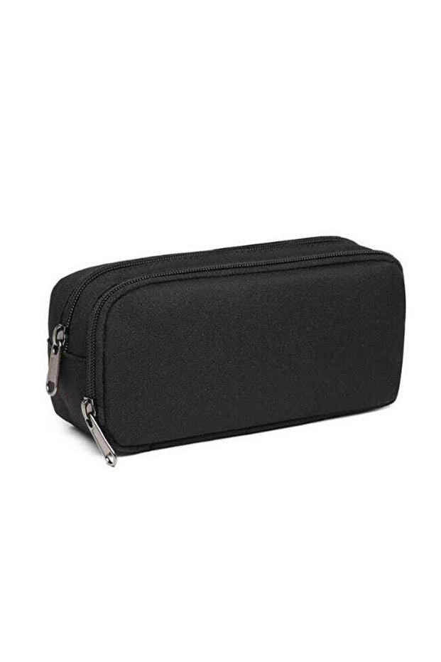Children's pencil case, large capacity, beautiful double-layer design, suitable for teenagers, black.