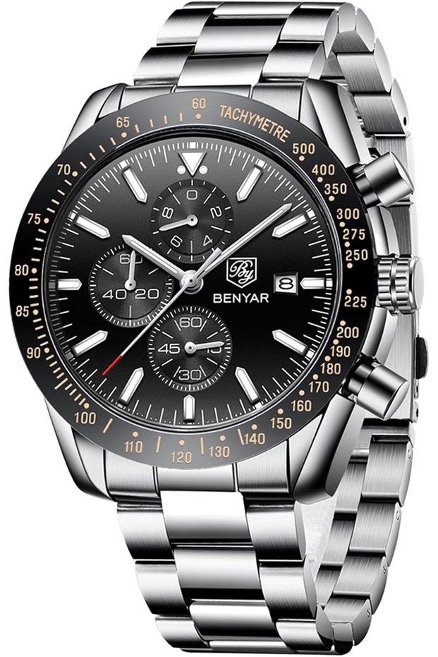 Watch for Men Silver Stainless Steel Mens Watches 30M Waterproof Analog Quartz Movement Wrist Watch Gifts for Men