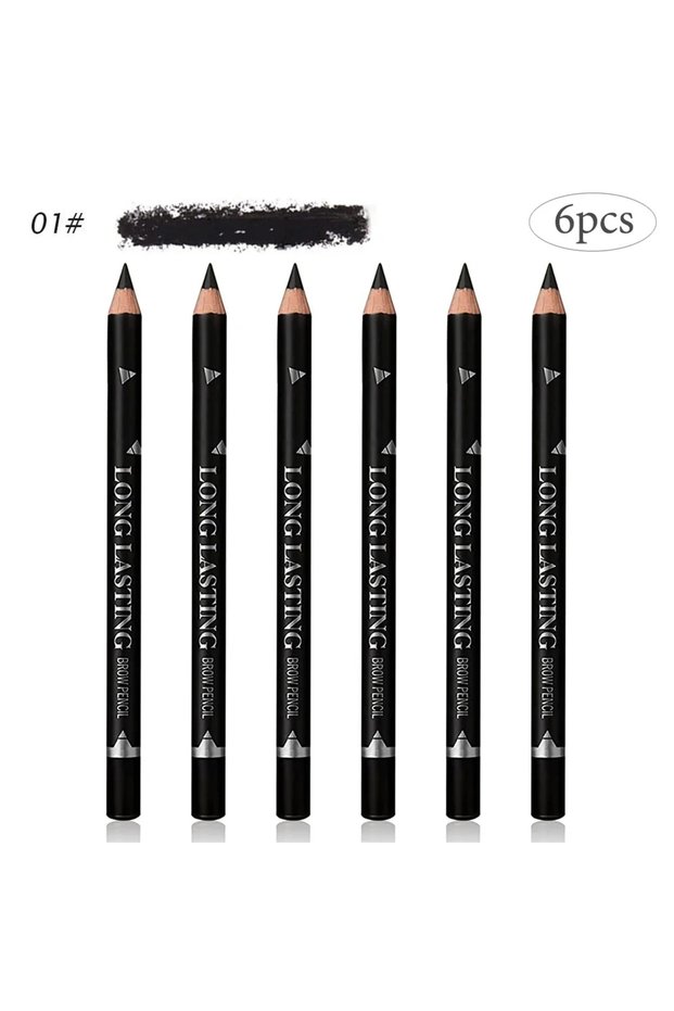 6pc-01BLACK 6/12Pcs Eye Brow Pencil Waterproof Professional Women Eye Makeup Pen Easy Color Natural