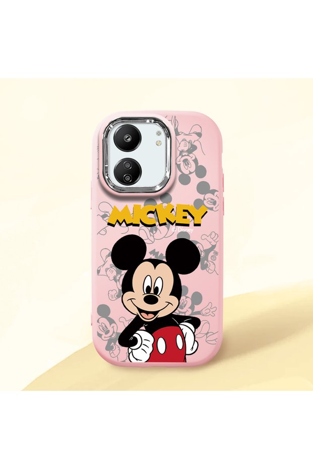 Redmi 13C Compatible Case Camera Protector Pink Silicone Couple Phone Case with Character Pattern