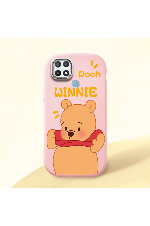 Oppo A15S Compatible Case Camera Protector Pink Silicone Couple Phone Case with Bear Pattern