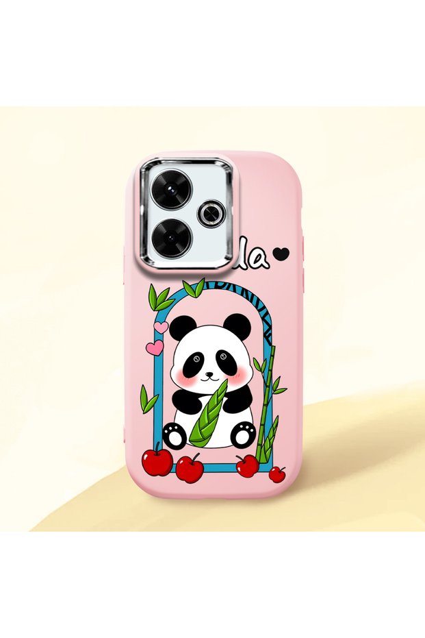 Poco M6 Compatible Case Camera Protector Pink Silicone Couple Phone Case Panda Pattern