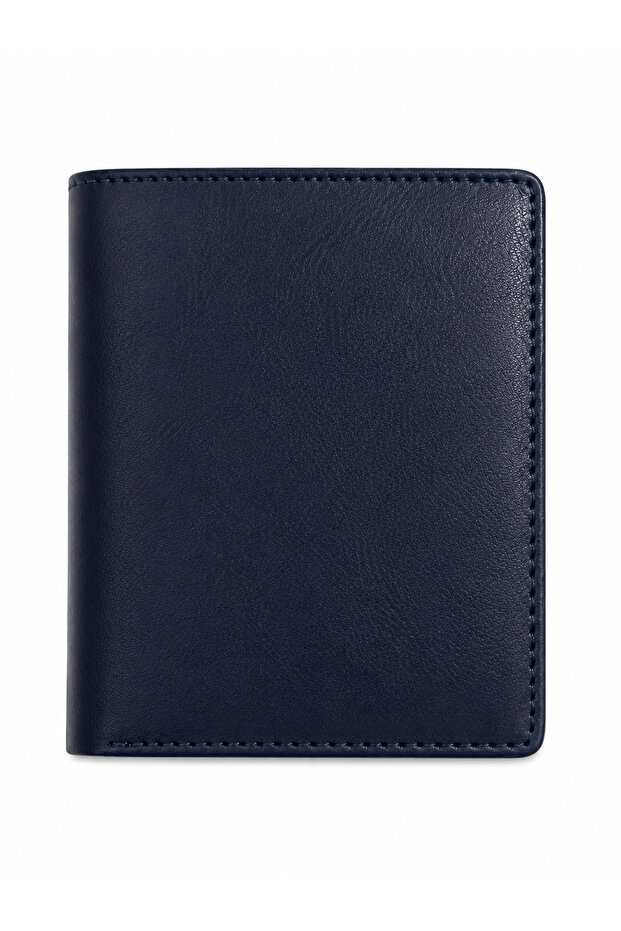 Genuine Leather Vertical Navy Blue Men's Wallet with Gift Box Mcz3040