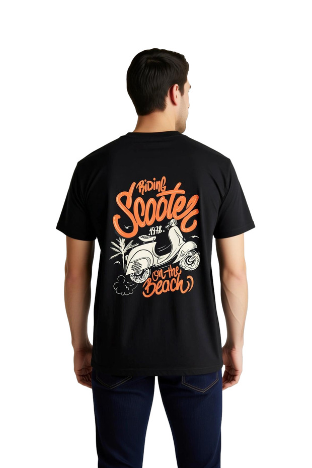 Men's Retro Scooter Printed Short Sleeve T-Shirt Seaside Theme Digital Printing Relaxed Fit Casual Modern