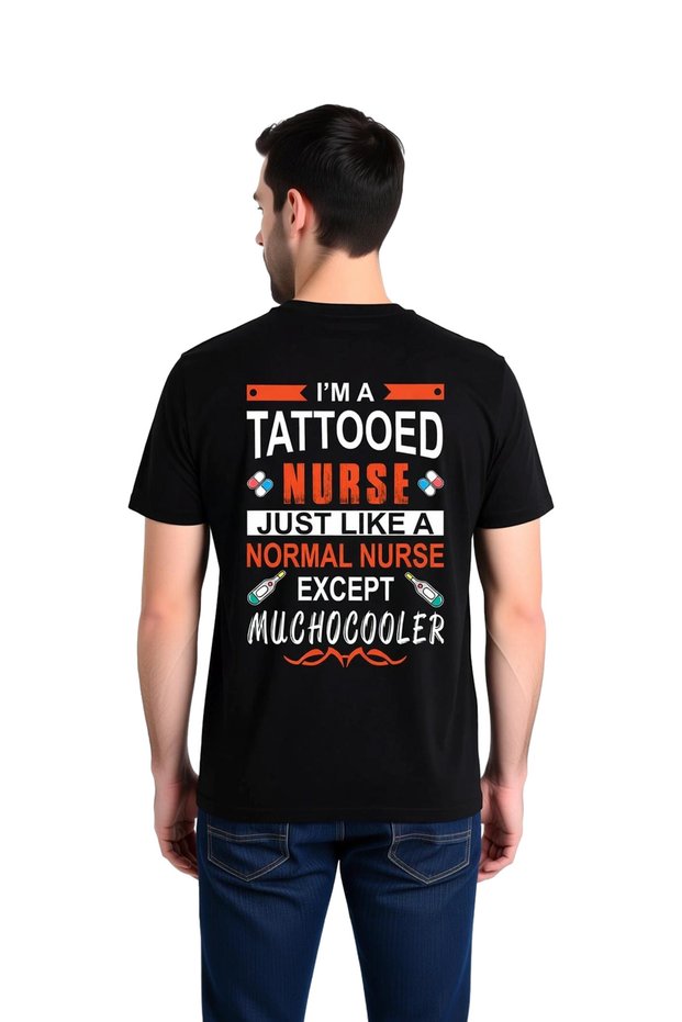 Men's Tattooed Nurse Printed T-Shirt Occupation Identity Graphic Short Sleeve Relaxed Fit Casual Modern
