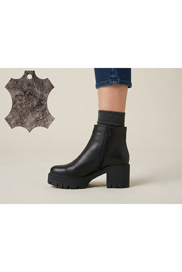 Genuine Leather Zippered Fur Lined Boots Women's Shoes