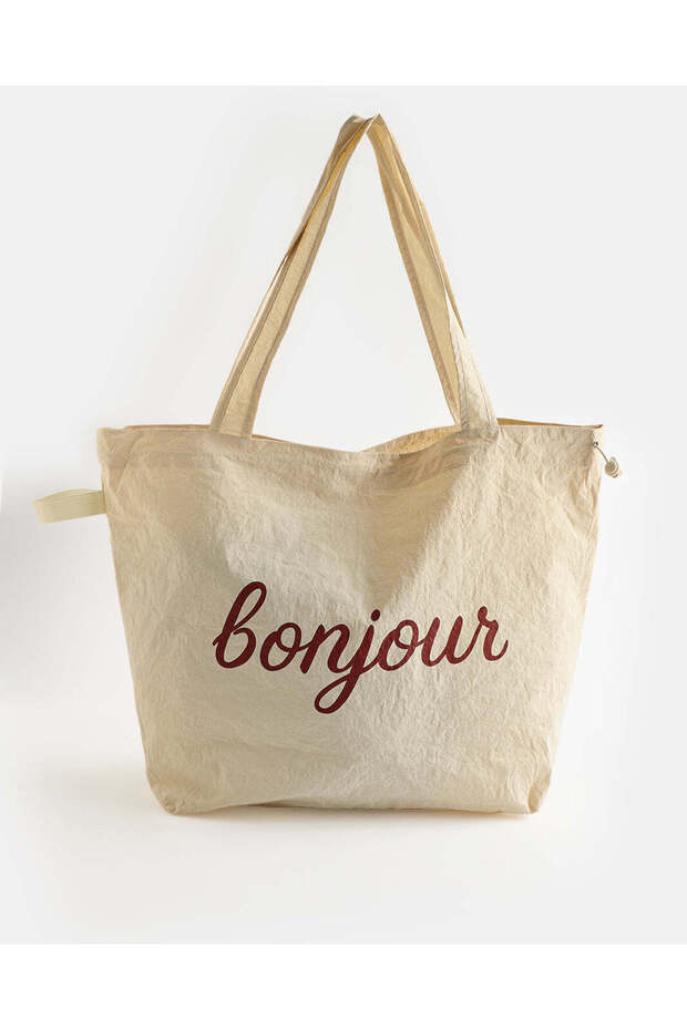 Women Beige Printed Shopping Bag
