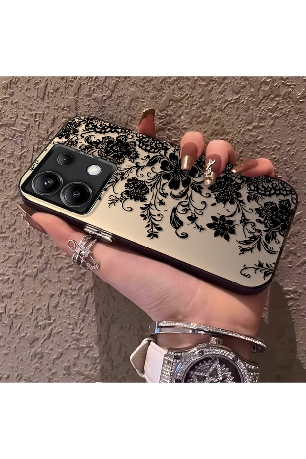 Poco X6 Compatible Elegant Black Lace Flower Pattern Case, High Quality Matte Phone Case