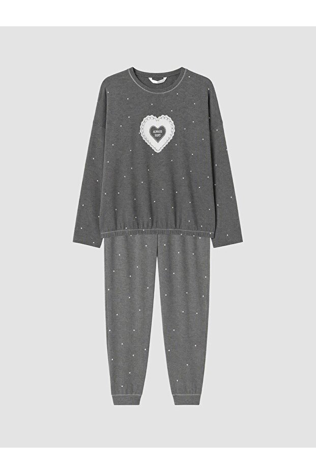 Crew Neck Printed Women's Pajama Set (W6)