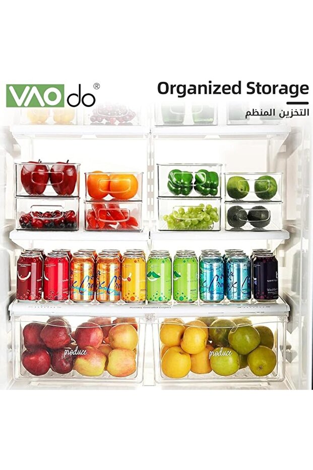 Refrigerator Organizer with Lids, Stackable Fruit Storage Containers, Vegetable Strainers Box - 6