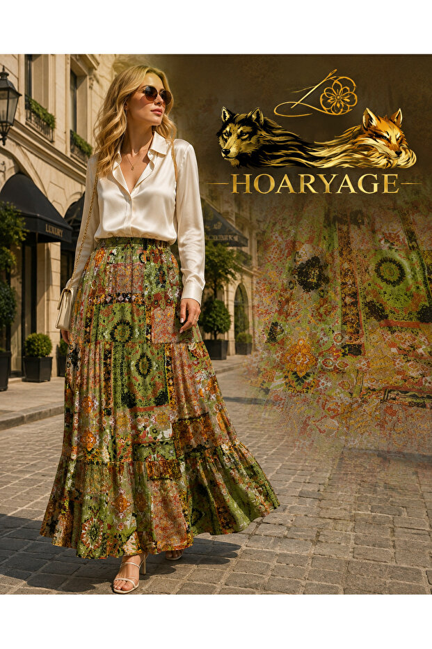 Elastic Waist 3-Layer Ruffle Viscose Fabric Skirt, Mevlana Long Cotton Skirt, Size 38-44