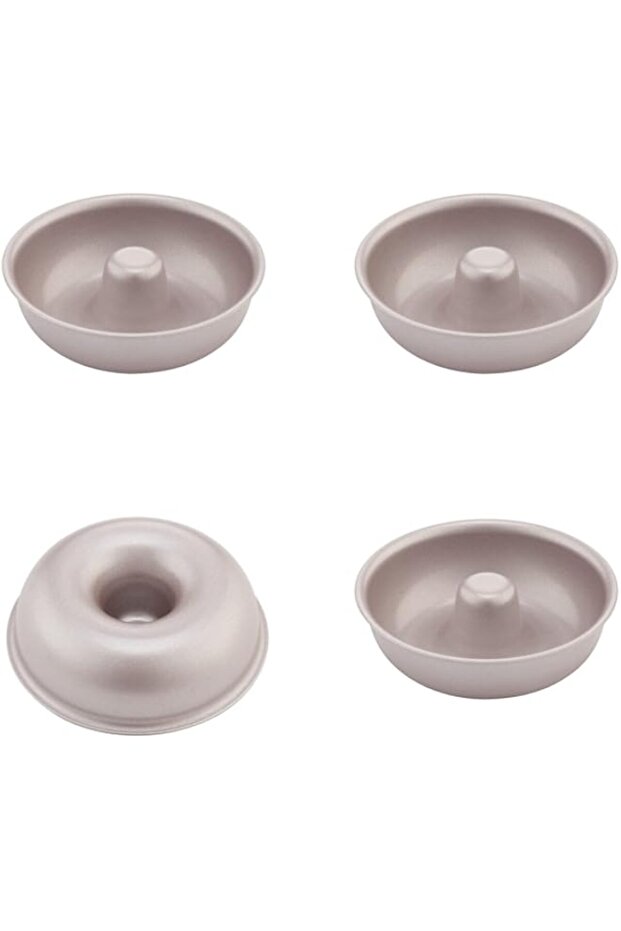 CHEFMADE Mini Donut Cake Pan Set, 3-Inch 4Pcs Non-Stick Ring Doughnut Bakeware for Oven and Instant Pot Baking (Champagne Gold)