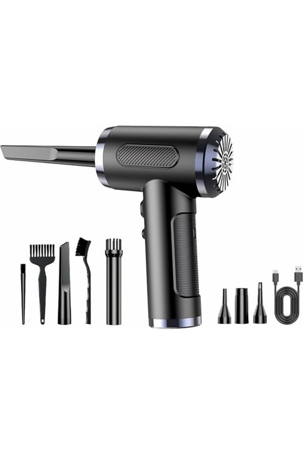 Three-speed compressed air hair dryer - 100,000 rpm, car hair dryer, 6000 mAh battery with LED light, dry spray for computer cleaning, compressed air